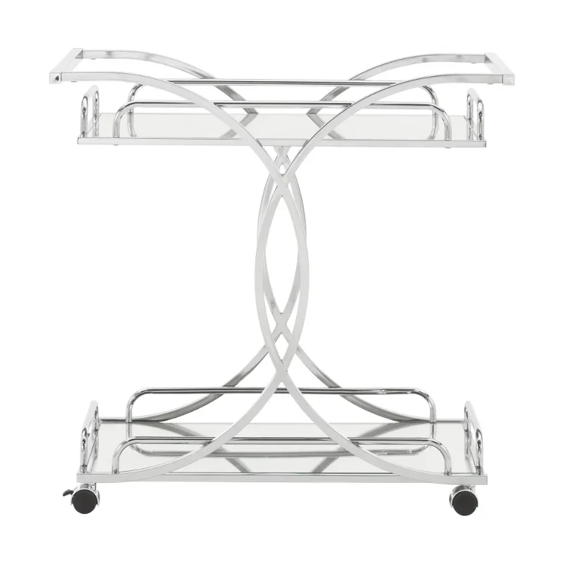 Nicole Chrome Finish Bar Cart with Curving Metal Frame 31.1W X 18.98D X 29.75