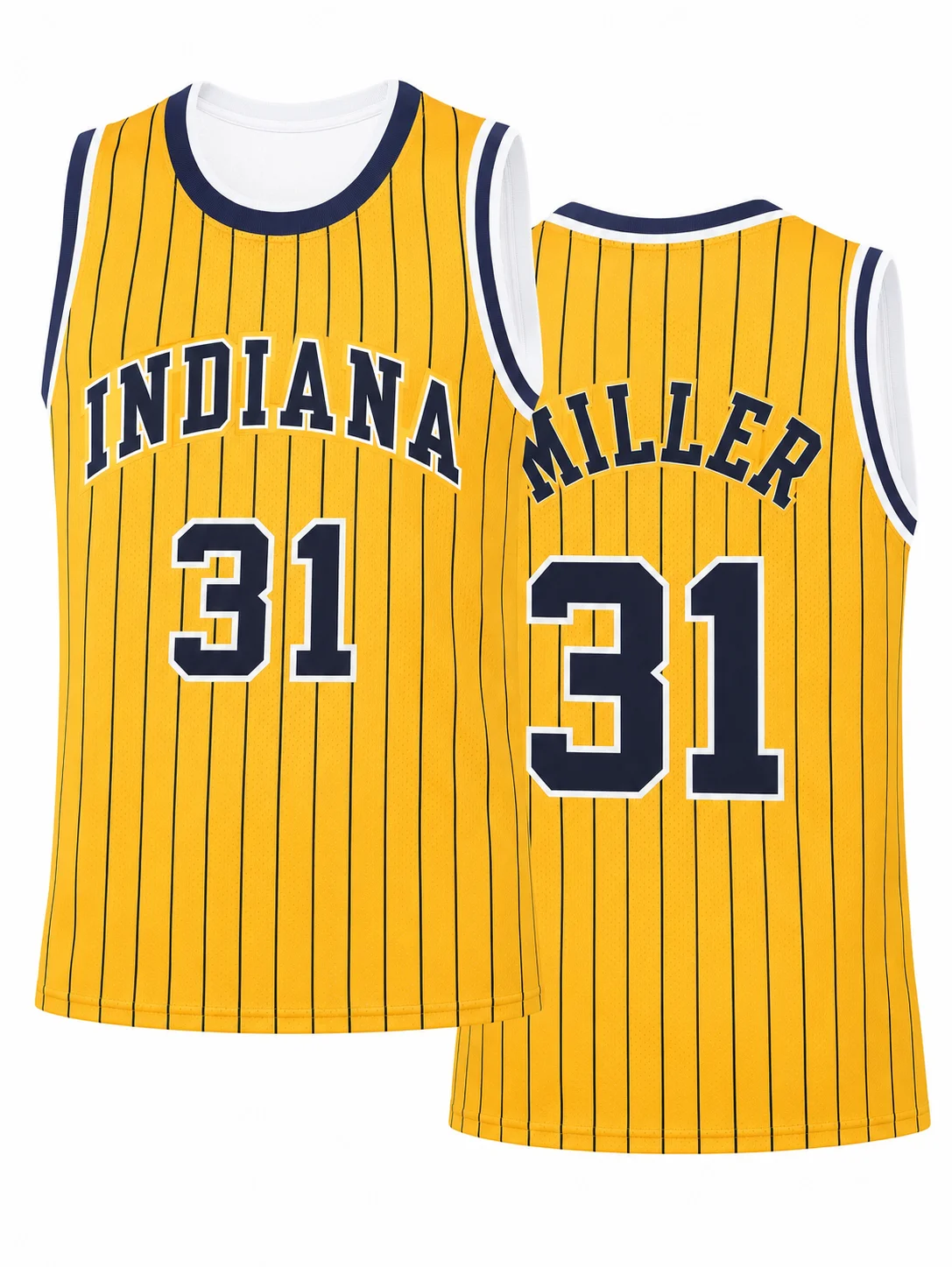 Retro Miller 31 Indiana Basketball Jersey Yellow Pinstripe Navy Print Sports Uniform Casual 3d Printed Vest Kids and Men