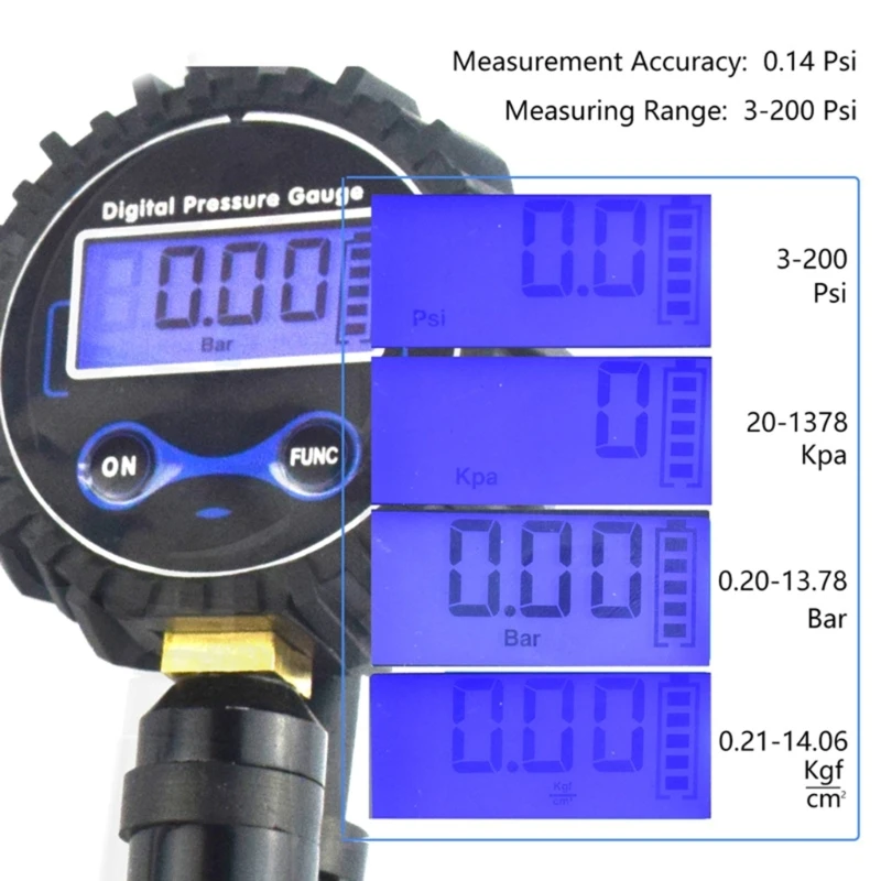 Digital Tire Pressure Gauge Measurement Quick Inflate Suitable for Car High Accuracy Air Inflator with Temperature Check