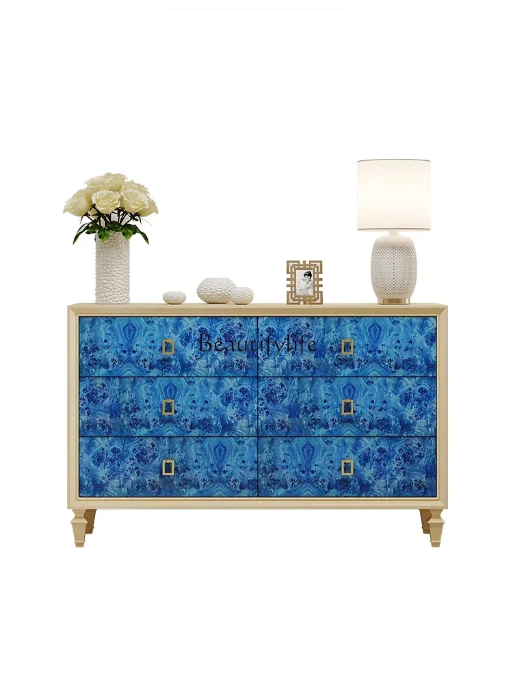 

23Affordable Luxury Style Solid Wood Living Room against the Wall Entrance Cabinet High-Grade Tree Tumor Veneer LockerL