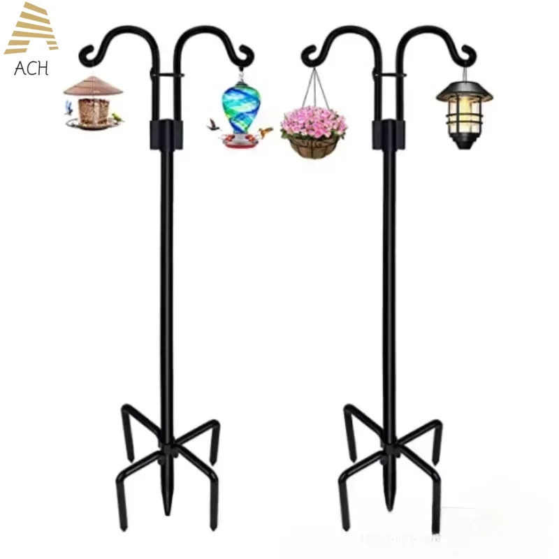 

Double Shepherds Hooks for Outdoor, 76 Inch Bird Feeder Pole with 5 Prongs Base For Garden Hanging Flower Basket,Lantern