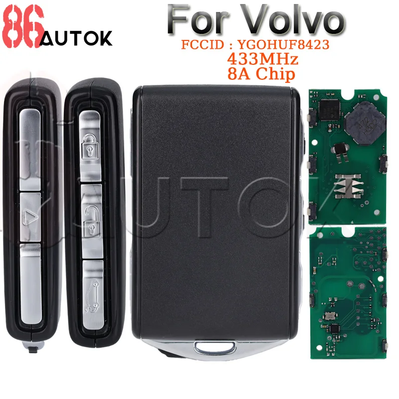 Etui na kluczyk samochodowy 8A Chip 433MHz Keyless Go FCCID: YGOHUF8423 Pokrowiec na kluczyk zdalnego sterowania do Volvo S40 S60 S90 XC40 XC60 XC90