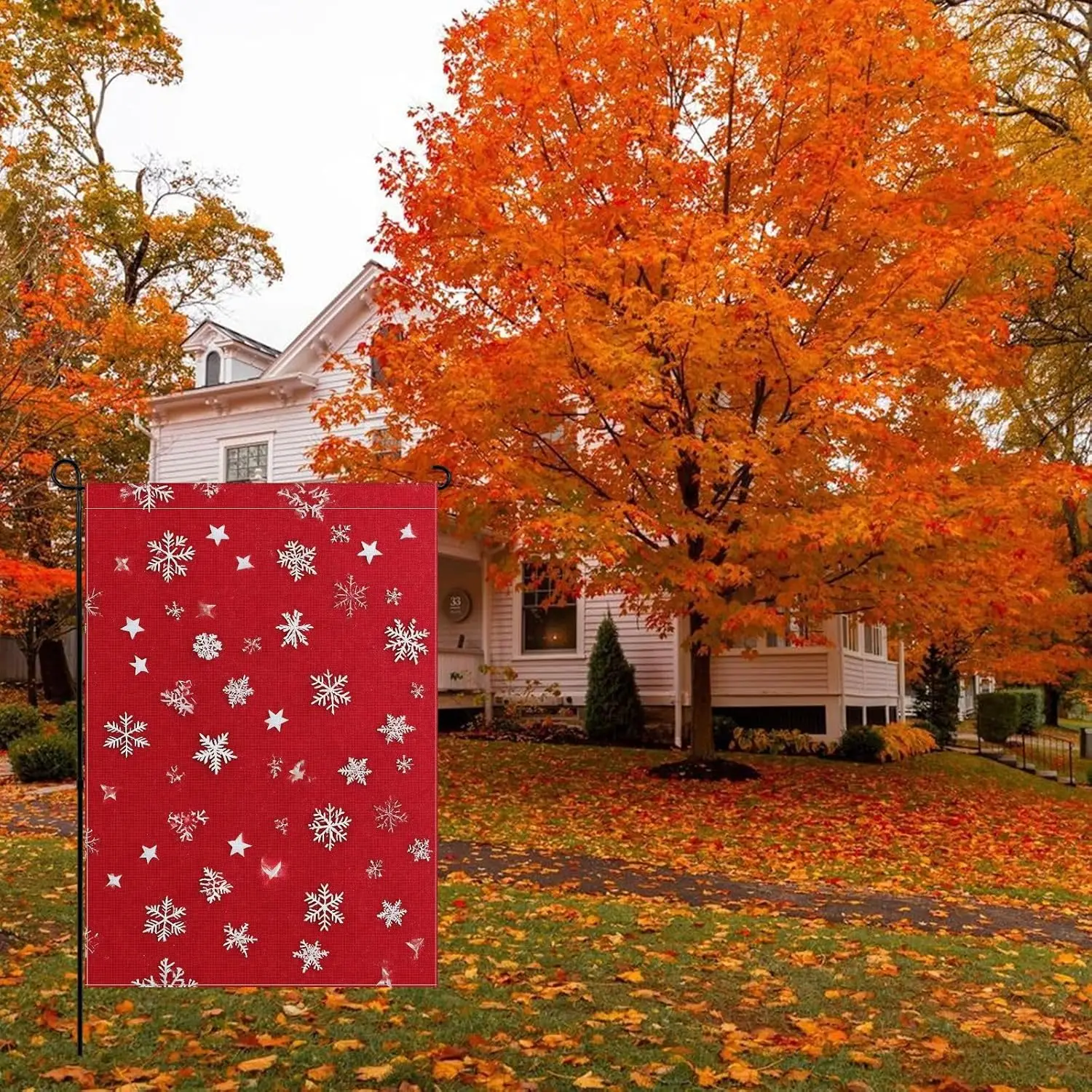 Feliz natal jardim bandeiras branco neve vermelho estilo padrão de natal design durável decoração do jardim ao ar livre 28x40 polegada silhueta de veado