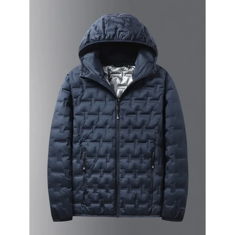 Winter White Down Jacket Men Graphene Self-heating Windproof Pleated Hooded Puffer Jackets Casual Warm Down Coats Male Clothing