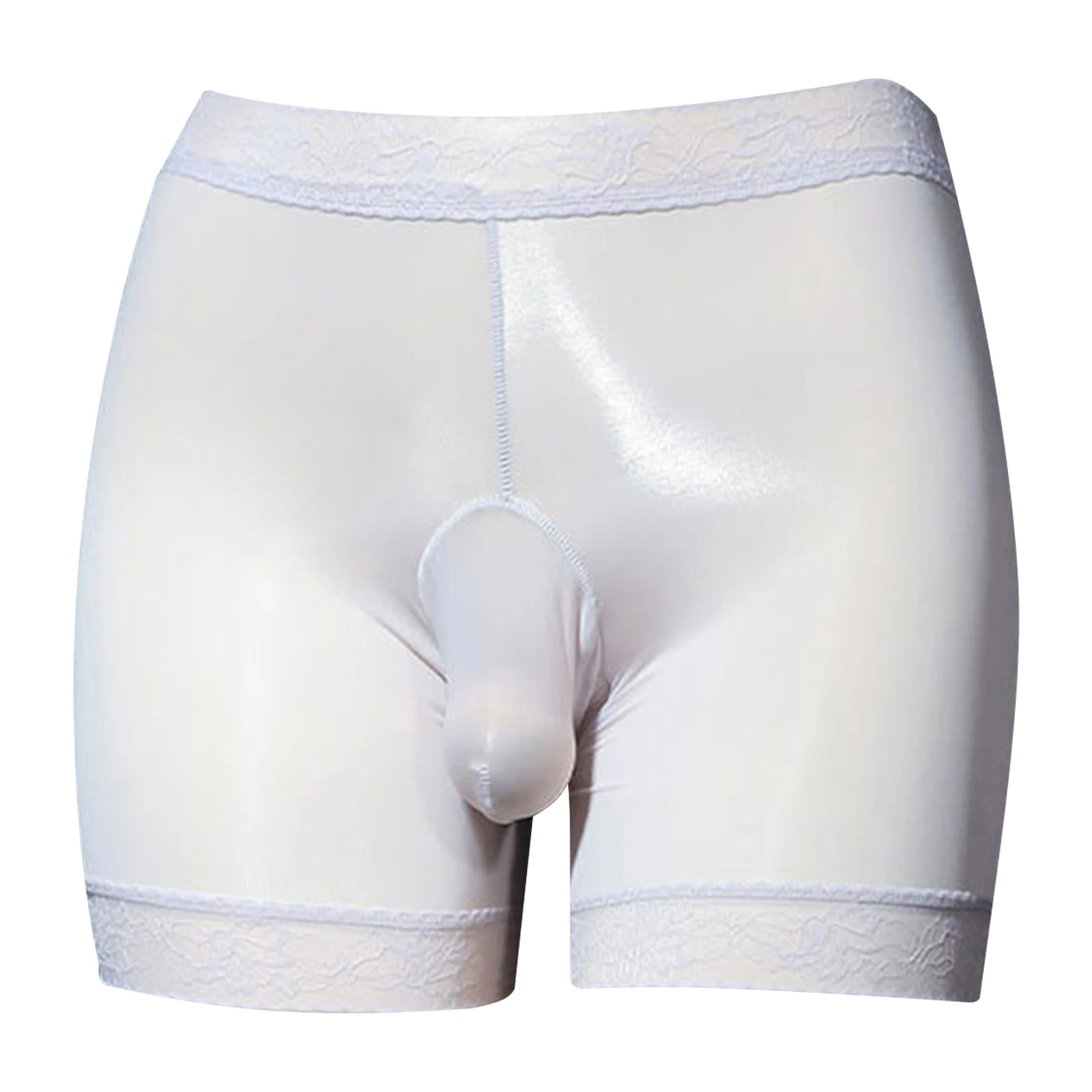 

Sexy Men Sheer Mesh Boxer Briefs Bulge Pouch Sheath Lace Trim See Through Panties Underwear for Sissy Transvestite Underwear
