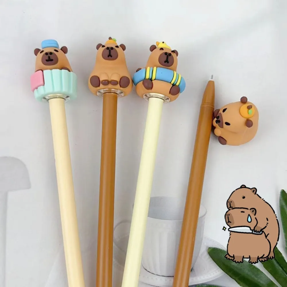 Cute Black Ink Capybara Gel Pens Stationery Brown Happy Capybara Neutral Pen Cartoon 0.5mm Capybara Press Gel Pen Students