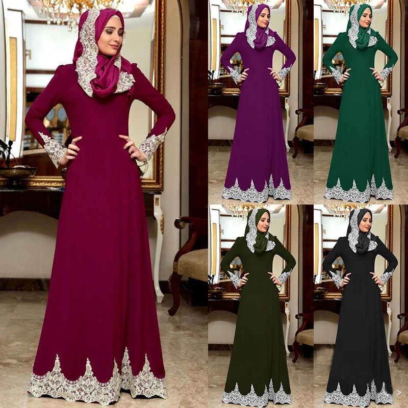 

Eid Ramadan Mubarak Abaya Lace Women Muslim Long Maxi Dress Turkey Arab Kaftan Hijab Evening Party Gown Islamic Caftan Vestidos