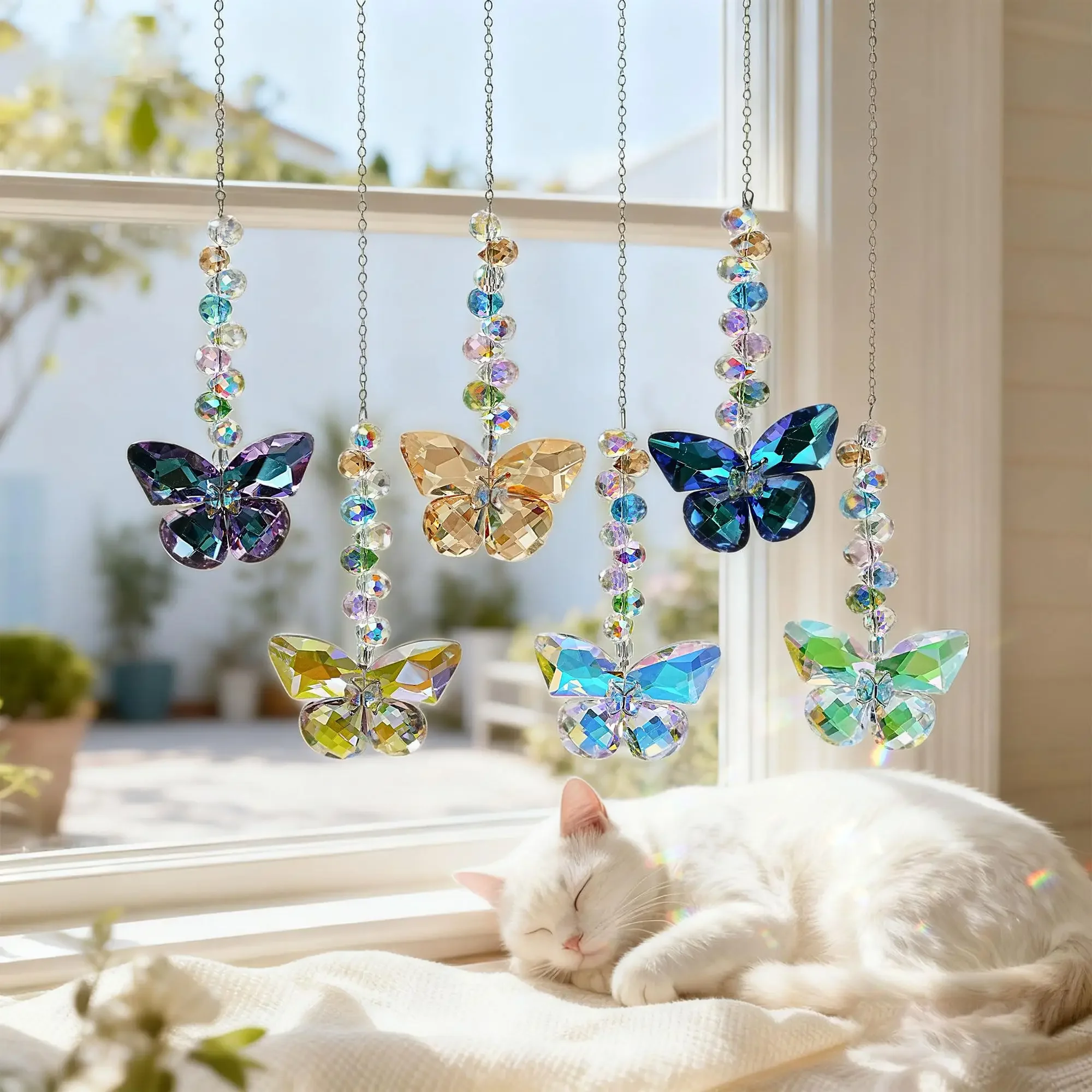 6-piece crystal flower window hangings, rainbow-making crystal sun catchers, perfect for indoor windows and patio garden decor
