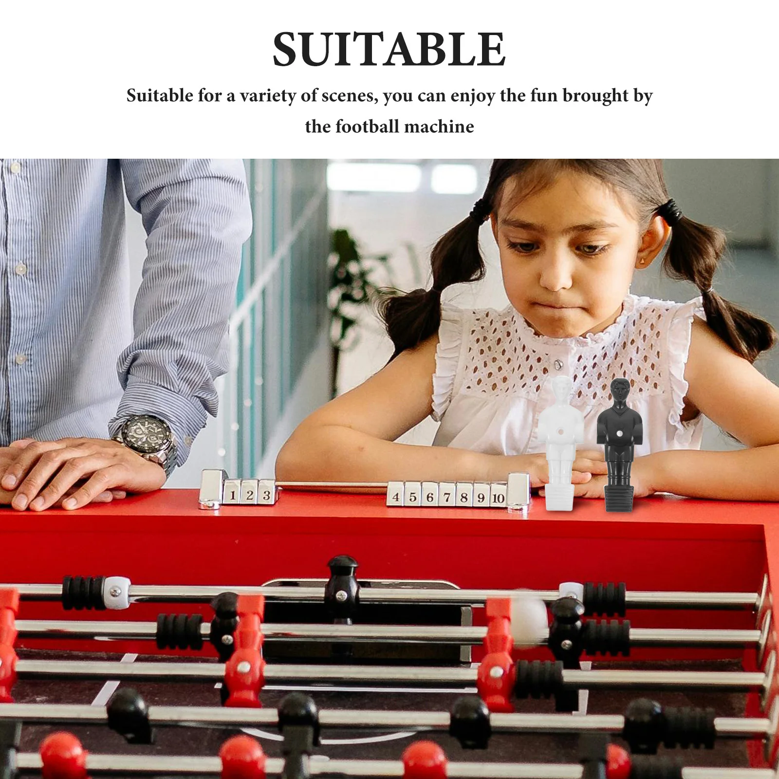 10 قطع من قطع غيار لاعب كرة القدم لطاولة كرة القدم مع أذرع متينة من البلاستيك لكرة القدم الصغيرة للرجال باللون الأبيض والأسود لطاولة كرة القدم