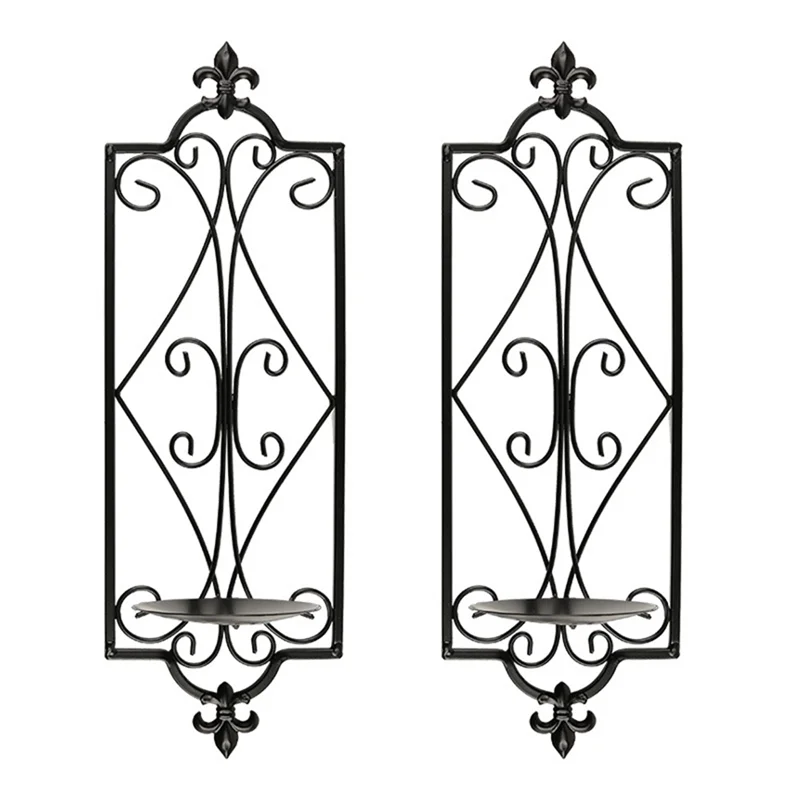 2025+ Decorative Black Scrolled Ivy Metal Tea Light Candle Holder Hanging Wall Sconce, Tealight