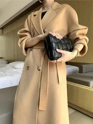 100% pure wool double-sided wool woolen coat for women, high-quality loose long Hepburn style coat, spring/winter, 2024，new