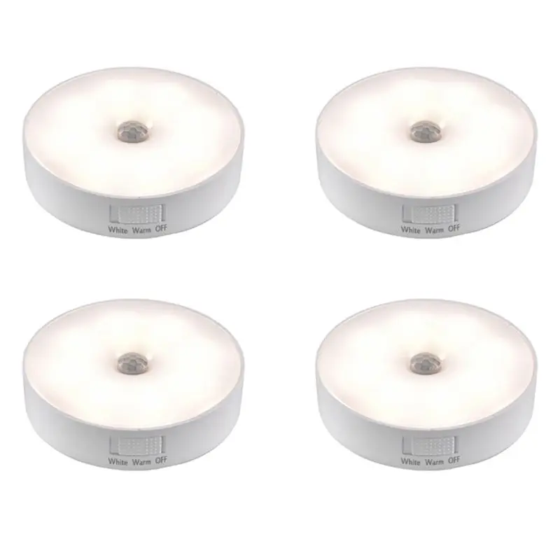 4X Motion Sensor LED Light USB Nightlights Chargeable Lamp For Kitchen Bedroom Stairs Hallway Cabinet Closet Wardrobe