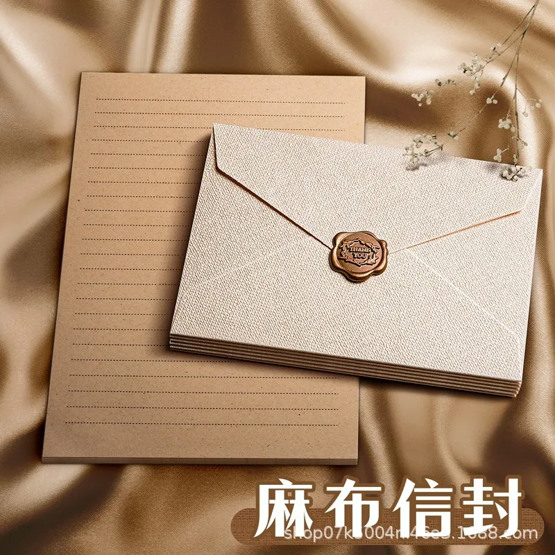 Custom. Burlap Envelope Letter Paper Set Vintage Style Book Invitation High-end Business Invitation Postcard Wax Seal Envelope B