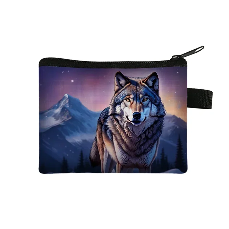 Winter Howling Wolf Coin Purse Women Wallet Little Girls Purses and Handbags Ladies Money Credit Holder Kids Change Coins Bags