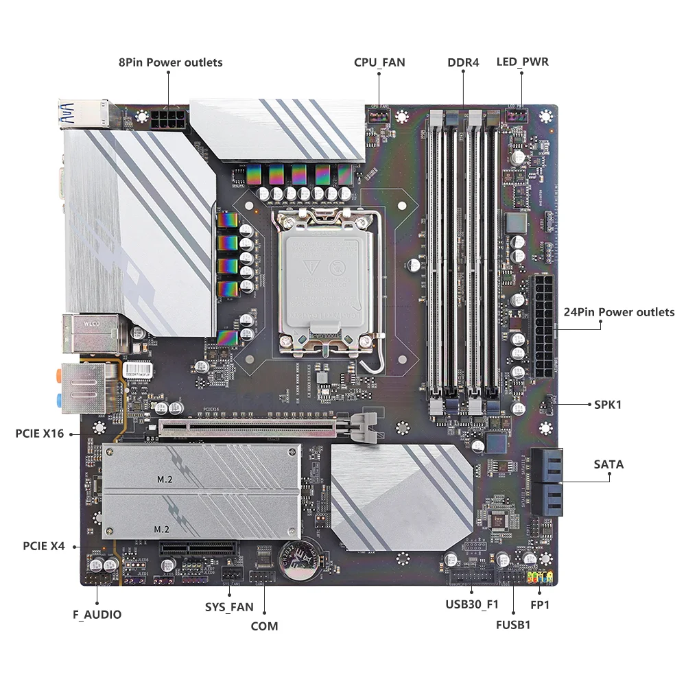 HISWISER Intel Z690 Micro ATX Placa-mãe 12a geração Core i9 i7 i5 i3 CPU 128GB de memória M.2 SSD