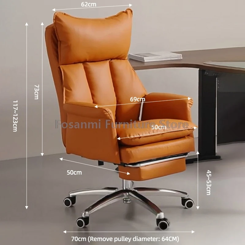 편안한 하이백 가죽 임원용 사무실 의자, 발받침대가 있는 부드럽고 조절 가능한 리클라이닝 의자, 인체공학적 홈 게임용 회전 의자