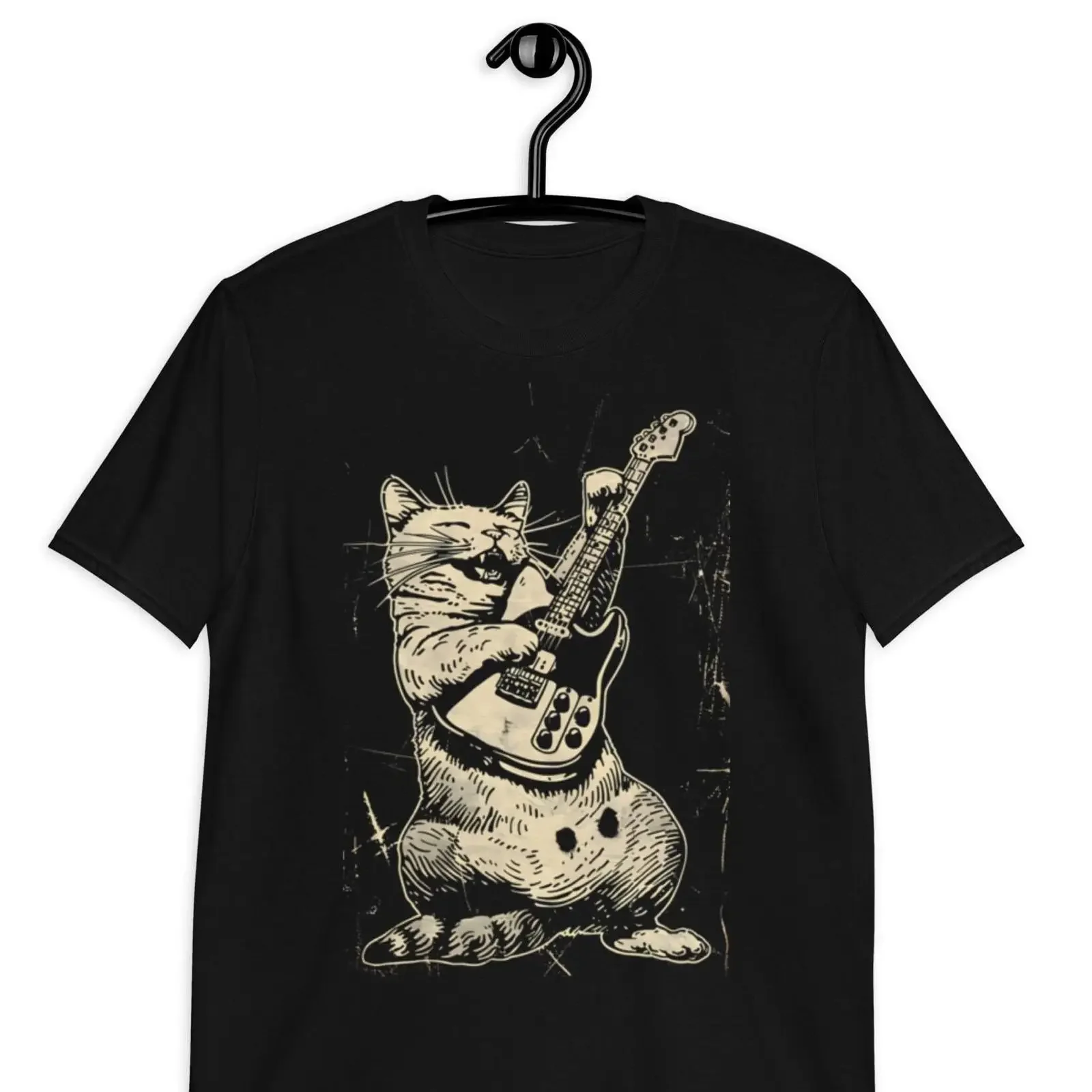 Funny Cat T Shirt Playing Guitar Mom for Lovers GuitarisT Vintage Retro Meme Rock vintage Washed designer clothes homme Casual