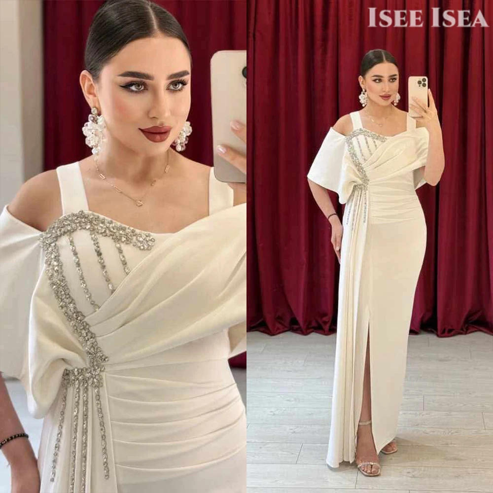 Light Blue Evening Dresses Woman Satin Simple High Spilt Prom Gowns إيلي صعب Wedding Guest Dress Customized Plus Size