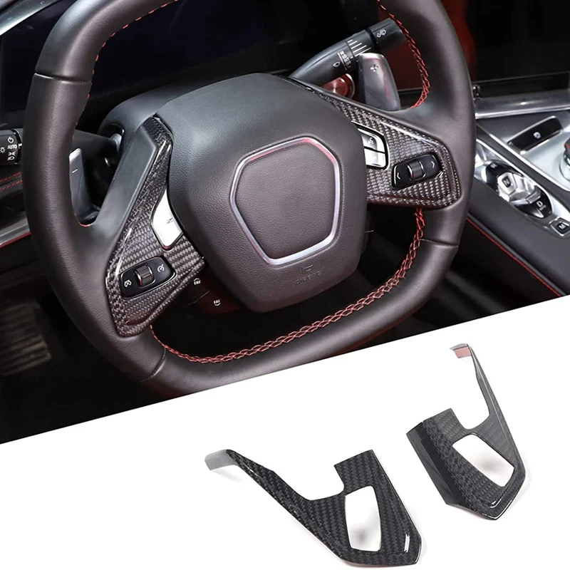 

For Chevrolet Corvette C8 2020-2023 Dry Carbon Fiber Car Steering Wheel Switch Button Trim Cover Frame Decoration Spare Parts