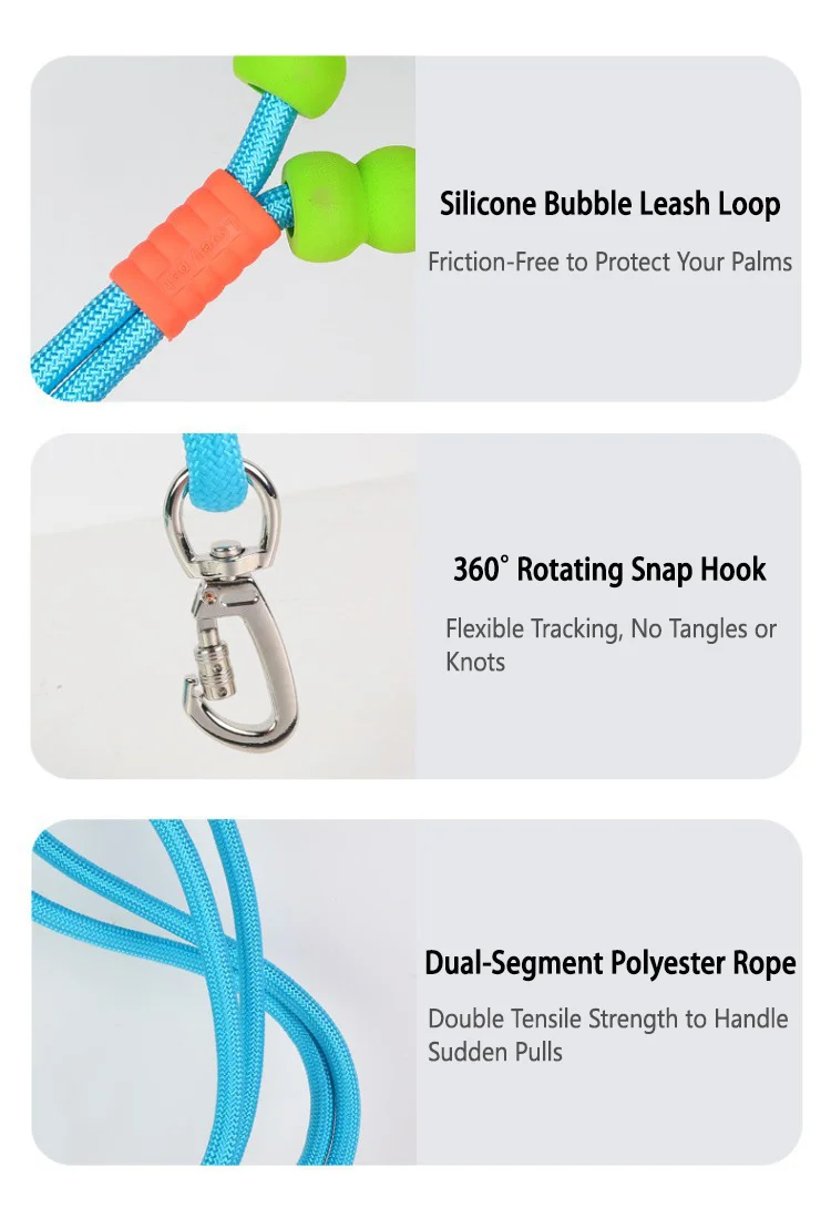 Doppelleinen-System Anti-Zug-Hundeleine, Stoßdämpfend & Würgfreier Griff, Crossbody/Taille Mehrfach-Tragemöglichkeiten, Weicher Komfortgriff, Sicherheit – Detail 11