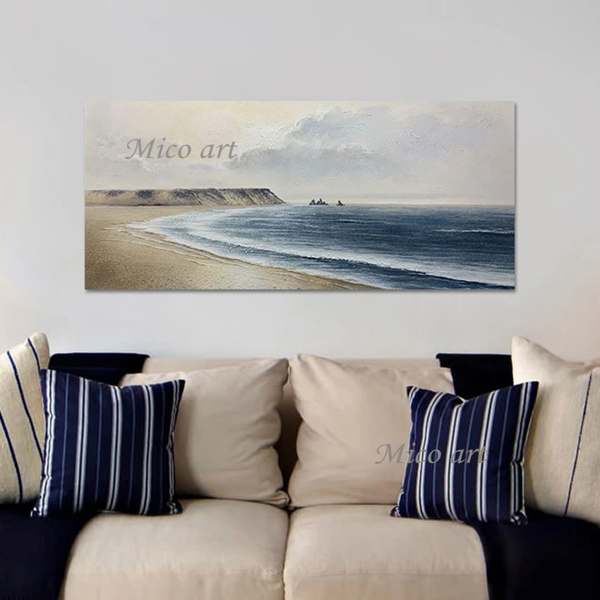 100% Hand-painted Seascapes Oil Painting Linen Canvas Wall Art Modern Pictures Frameless Beach Abstract Decorative Painting