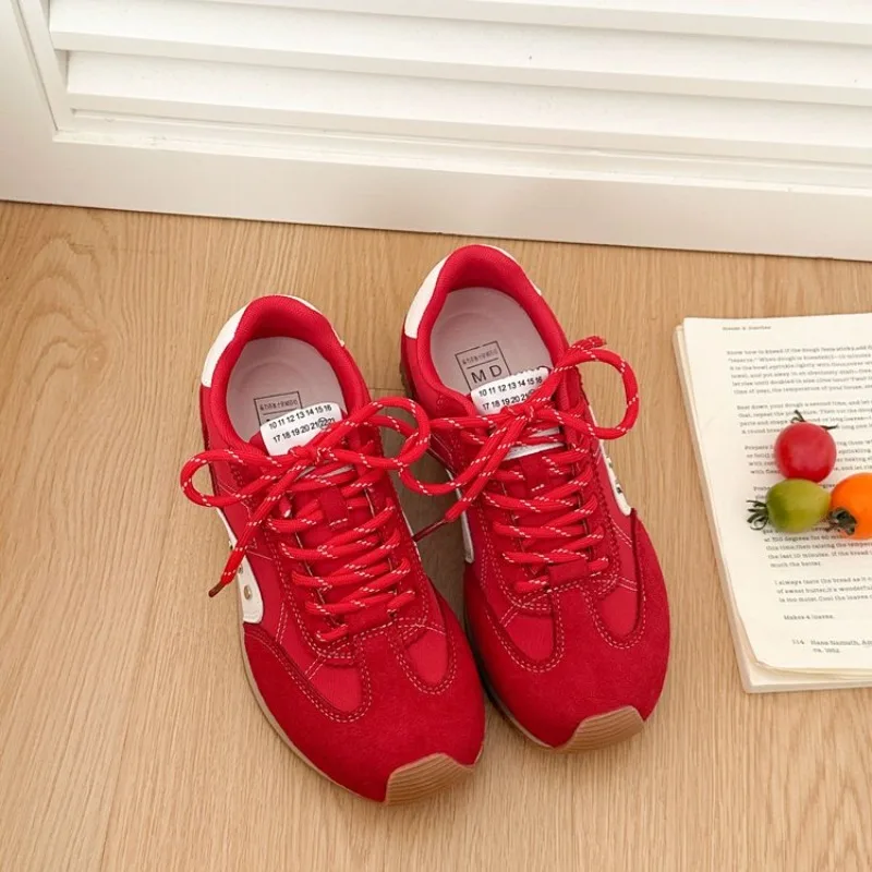 Retro Color Block Sneakers Women Soft Flat Running Shoes Lace Up Multicolor Casual Walking Footwear Outdoor Vintage Trainers view 6