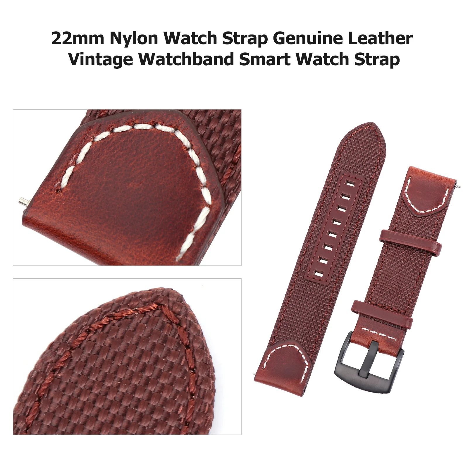 

22mm Retro Nylon Watch Strap Sturdy Watch Band Replacement for Sports Fitness Watchband