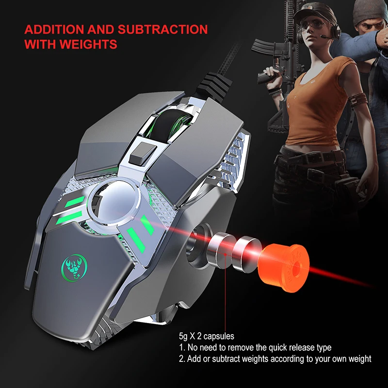 Luxmoc J200 Mechanical Gaming Mouse 7-Button Programmable 6400dpi Wired Mouse Lights Cool Gaming Esports Mouse