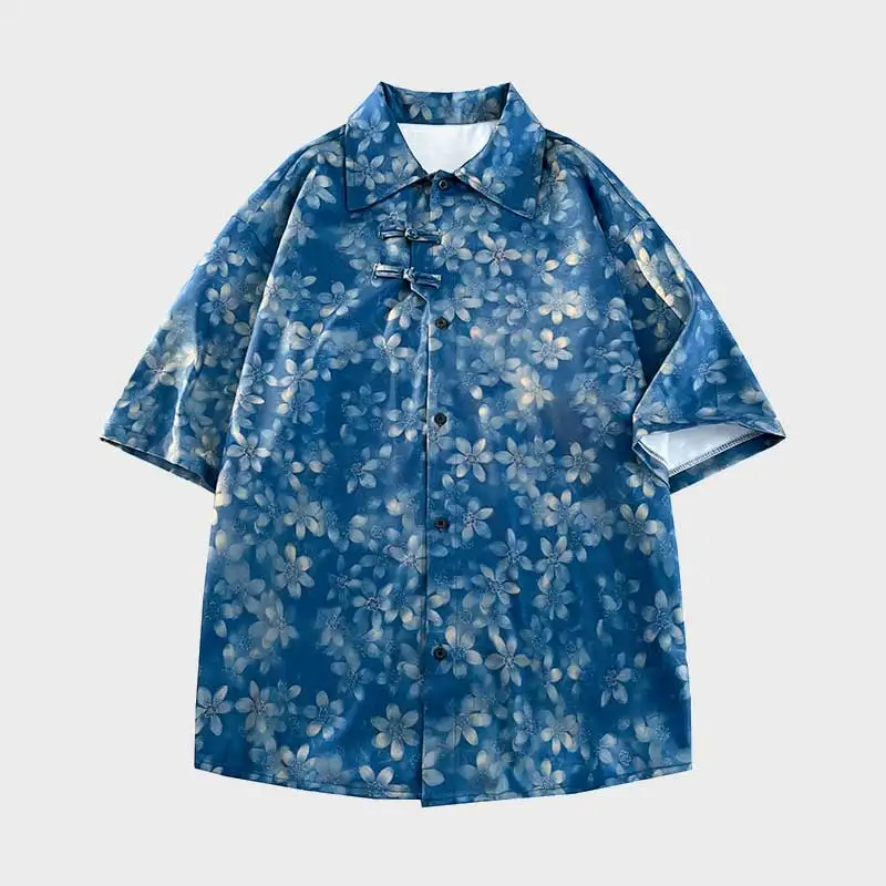 

Chinese Type Hawaiian Floral Shirt Men's Flower Printed Short Sleeve Shirt Trendy Turn Down Collar Beach Shirt Couple's Clothing