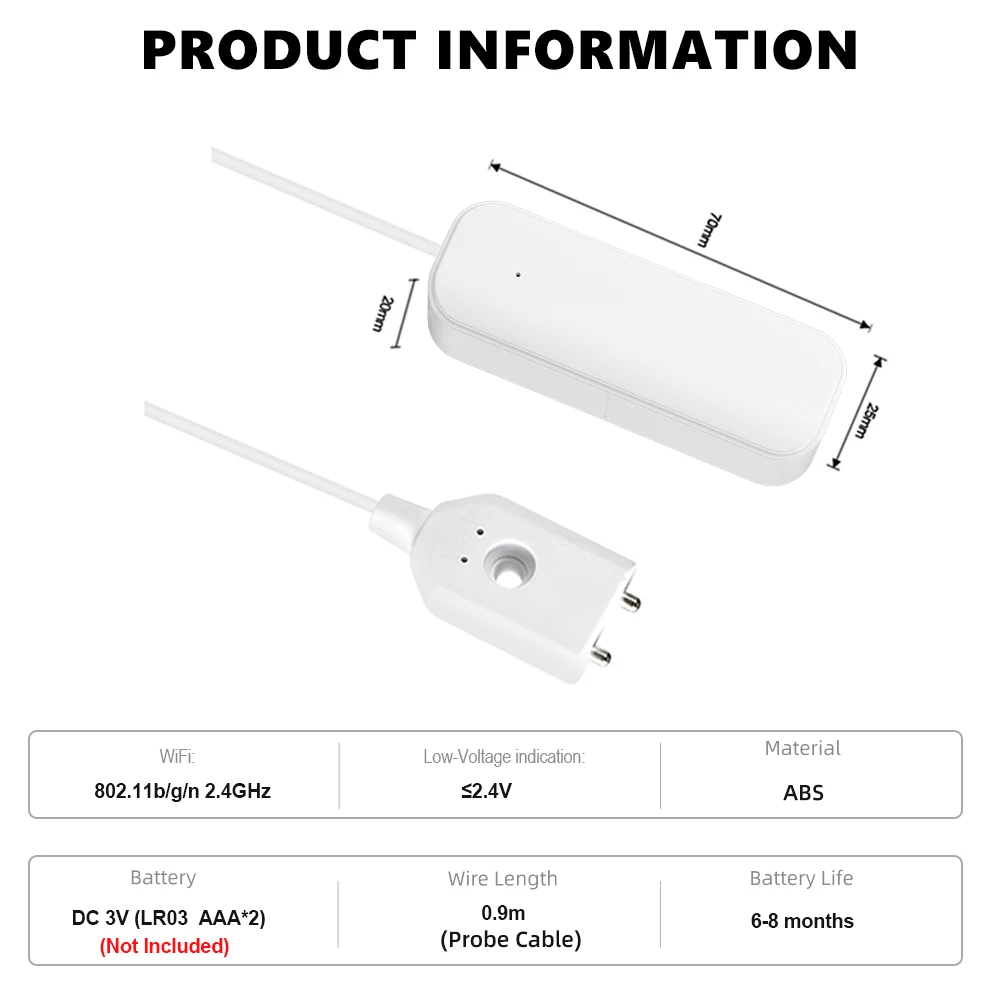 Sensor de vazamento de água wi-fi ou zigbee, alarme tuya, detector de vazamento de inundação, aplicativo de vida doméstica inteligente, alerta de água, sistema de segurança de alarme de transbordamento