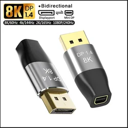 DP to Mini DP Adapter 8K60Hz 4K144Hz 2K 165Hz Bi-Direction Male Displayport 1.4 to Female Mini Displayport Converter Connector