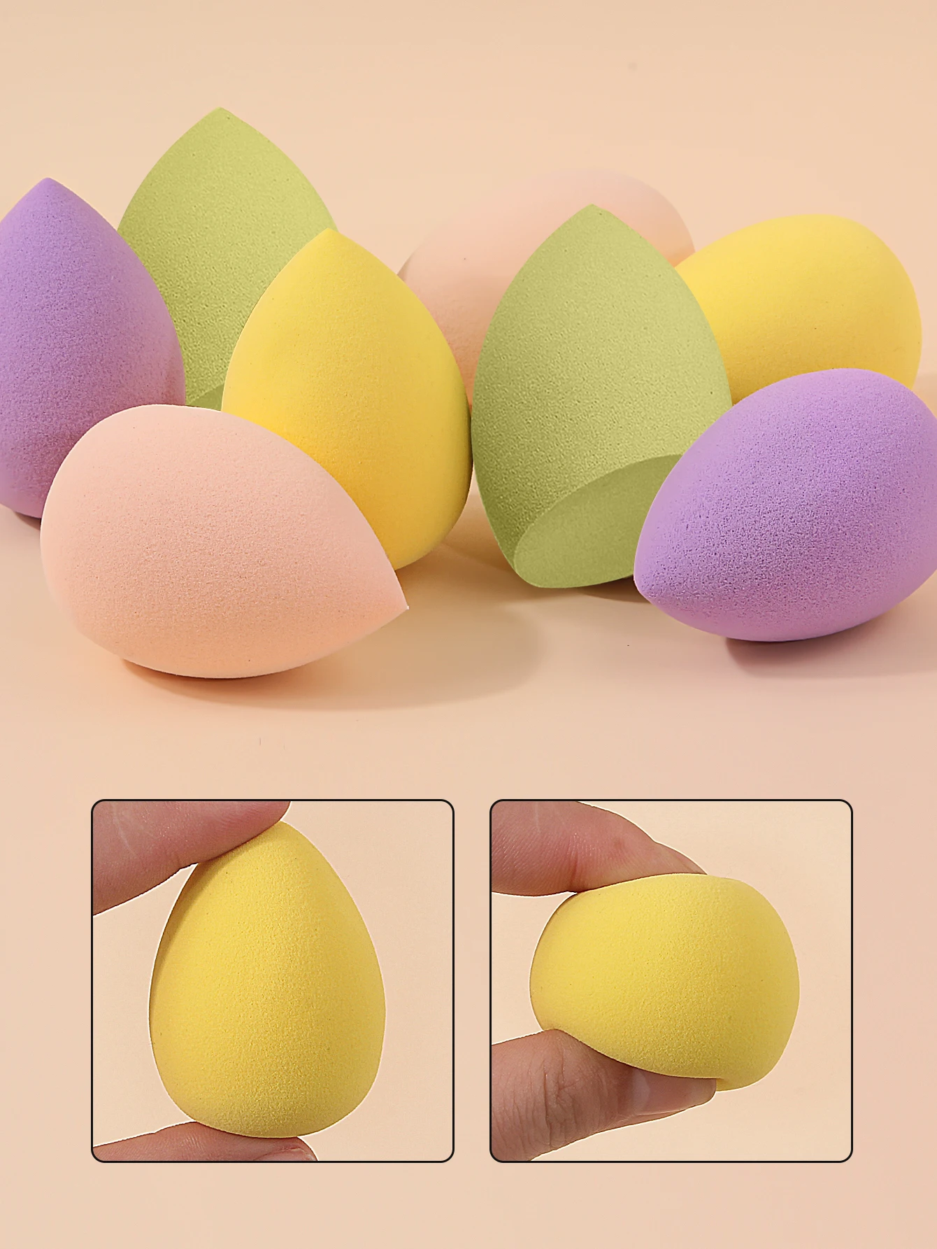 8 miękkich i sprężystych gąbek do makijażu, 4-kolorowe gąbki do makijażu, perełki do pudru do makijażu o kroju ukośnym/kroju łezki, naturalny i gładki makijaż