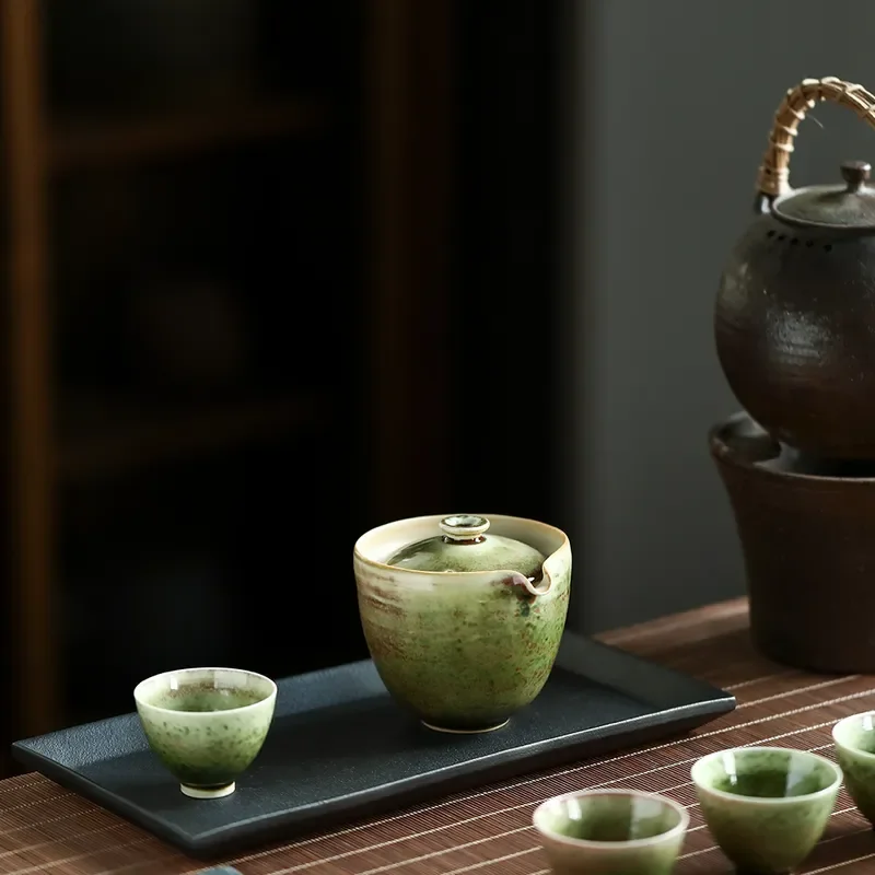 Retro Handmade Coarse Pottery Tea Bowl Soda Glaze Kiln Change Ceramic Cup Kung Fu Tea Set Traditional Chinese Teaware for