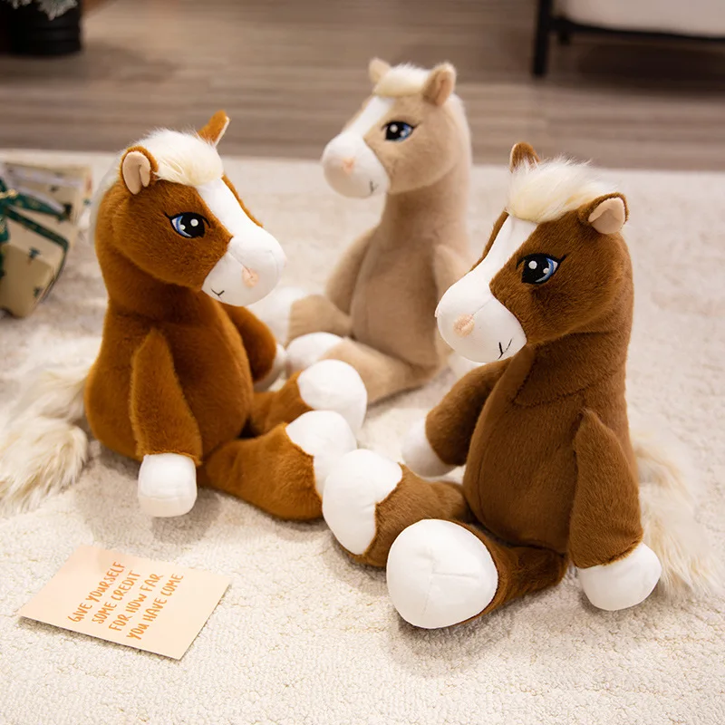 Muñecos de peluche de caballo con ojos grandes de 22cm, animales de peluche suaves de algodón, juguetes de peluche de alta calidad, regalo de cumpleaños clásico para niños