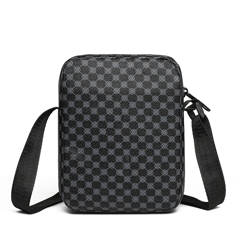 Men's single-shoulder crossbody bag, adjustable shoulder strap, checkered print, daily use messenger bag
