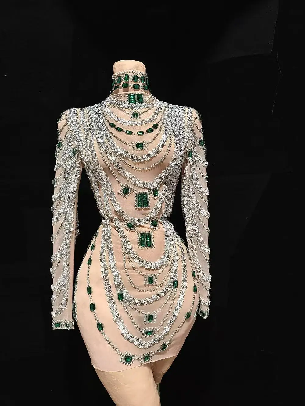Luxurious Mini Dress Women Transparent Rhinestones Bodycon Singer Bar Club Shiny Short Dress Celebrity Party Evening Stage Costu - Image 4