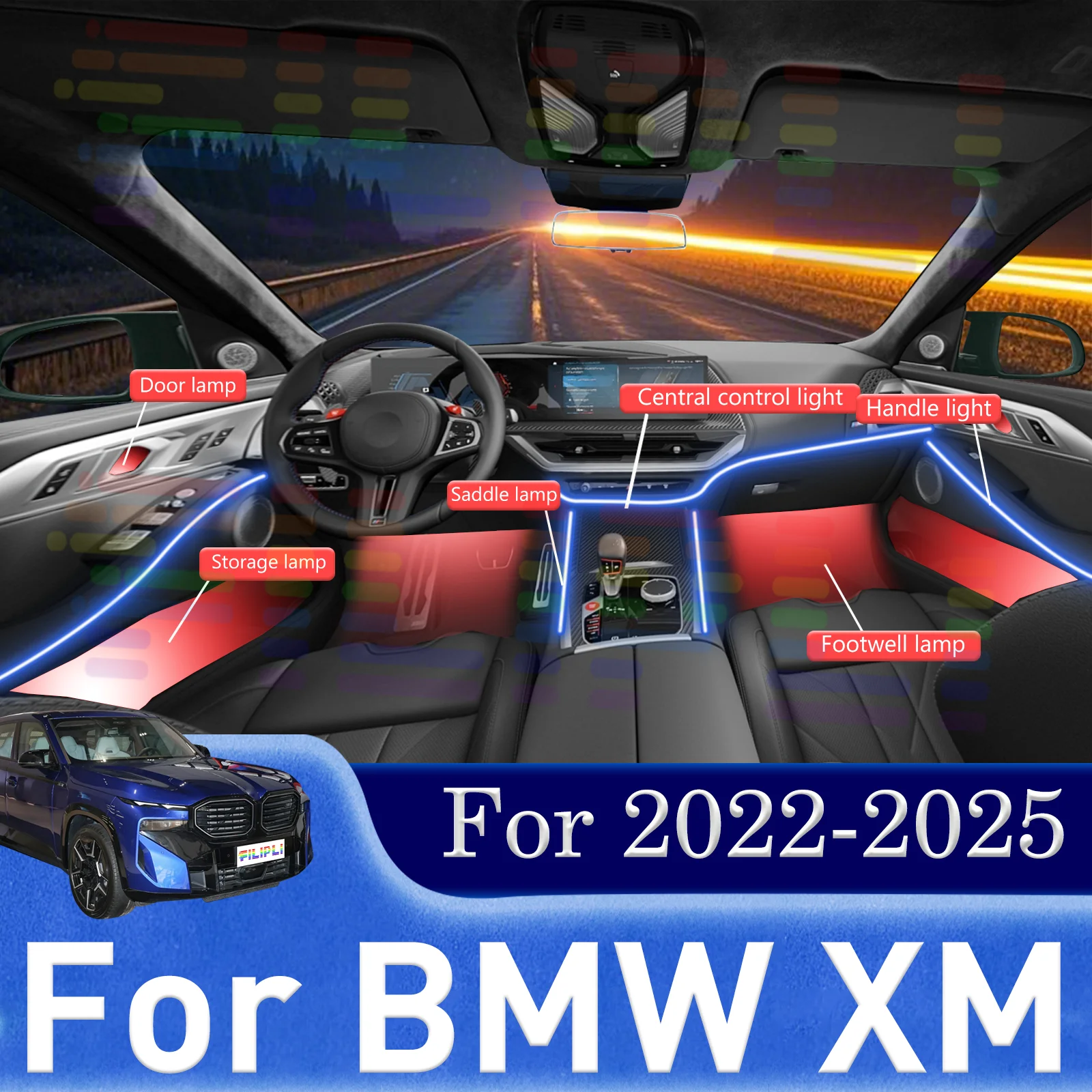 

For BMW XM G09 Add Luxury to Wedding Car Rides with Hidden LED Light Belts for Car Interiors Featuring 64 Glamorous Colors