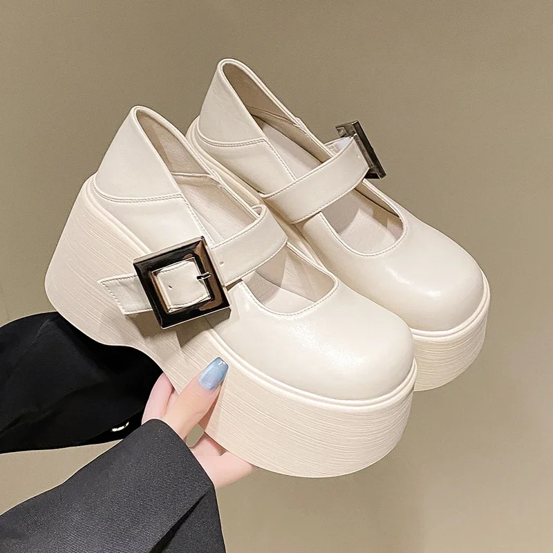 9CM New Autmn Synthetc Leather Platform Wedge Comfortable 2024 Summer Spring Fashion Women Fashion Buckle Shoes Mary Jane Pumps