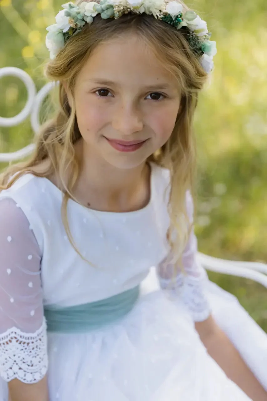 فستان فتاة الزهور ببساطة لحفلات الزفاف نصف كم مع فيونكة بطول الأرض فستان الأميرة لحفلات أعياد الميلاد وحفلات التواصل الأول