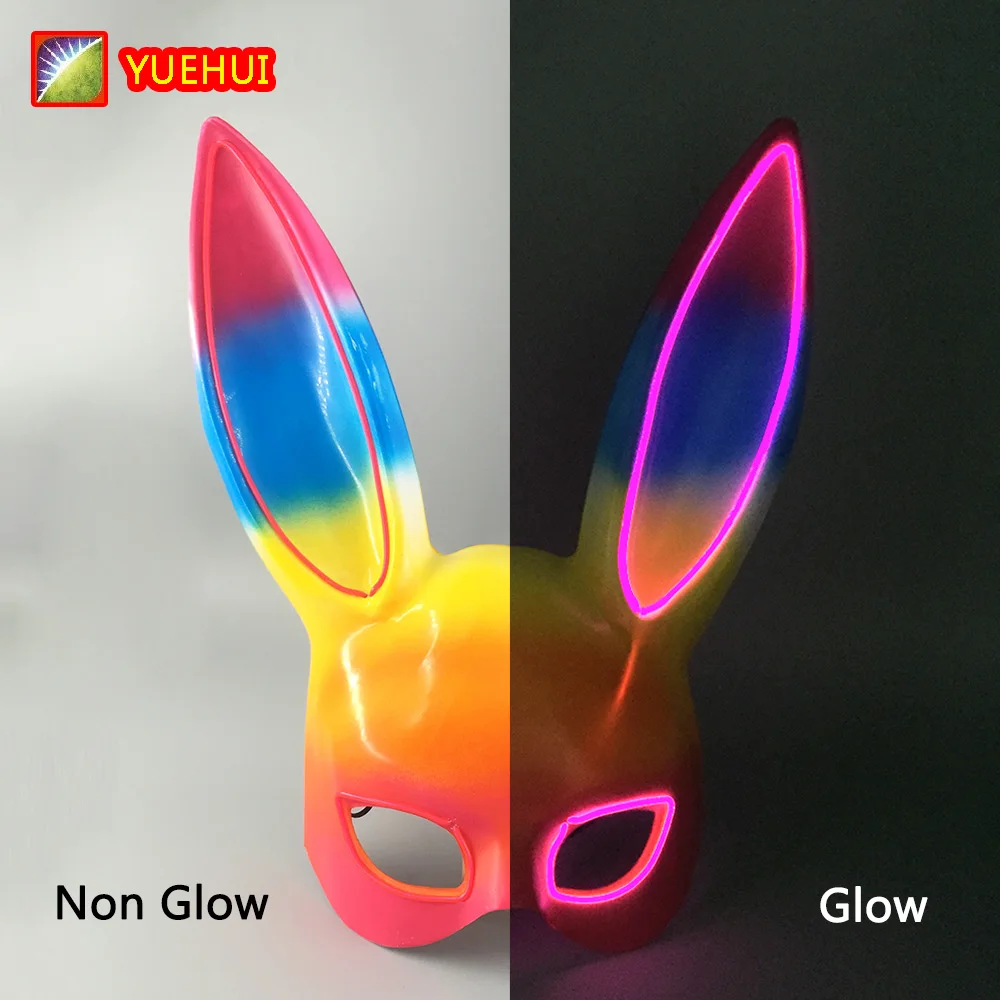 

Luminous Long Ears colorful Rabbit masks Light Up Half Face Mask Night Club Cosplay Mask for Women Masquerade Costume Props