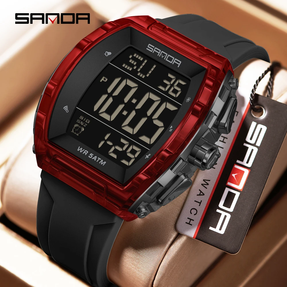 SANDA New 6286 Men's Electronic Watch Wine Barrel Shaped Multifunctional Waterproof LED Men's Electronic Watch 2025