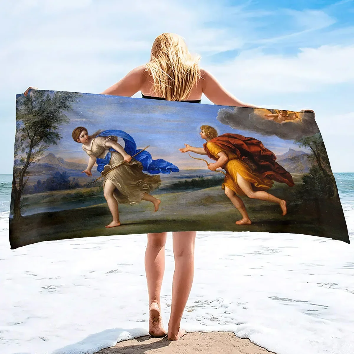 Greek mythology Fluffy Oversized Extra Large Beach Towel Plush Large Pool Towel, Rose Red Striped Quick Dry Swimming Towels
