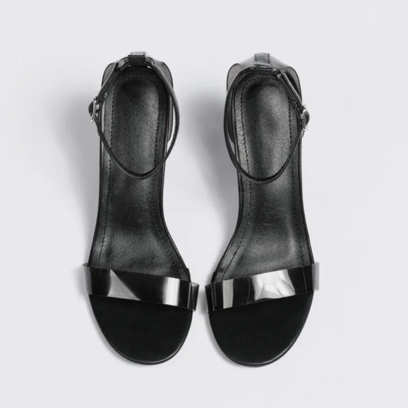 2023 Women Sandals Clear Heels Summer Chunky Heeled Sandals Sexy One Strap Peep Toe Party Prom Ankle Buckle Block Heel Big Size