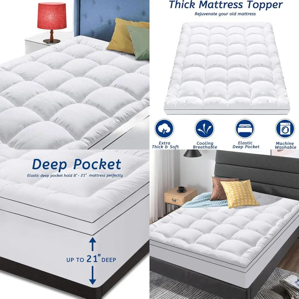 

Полноразмерный плюшевый охлаждающий наматрасник для облегчения боли в спине, карман 8–21 дюймов, толстый белый чехол