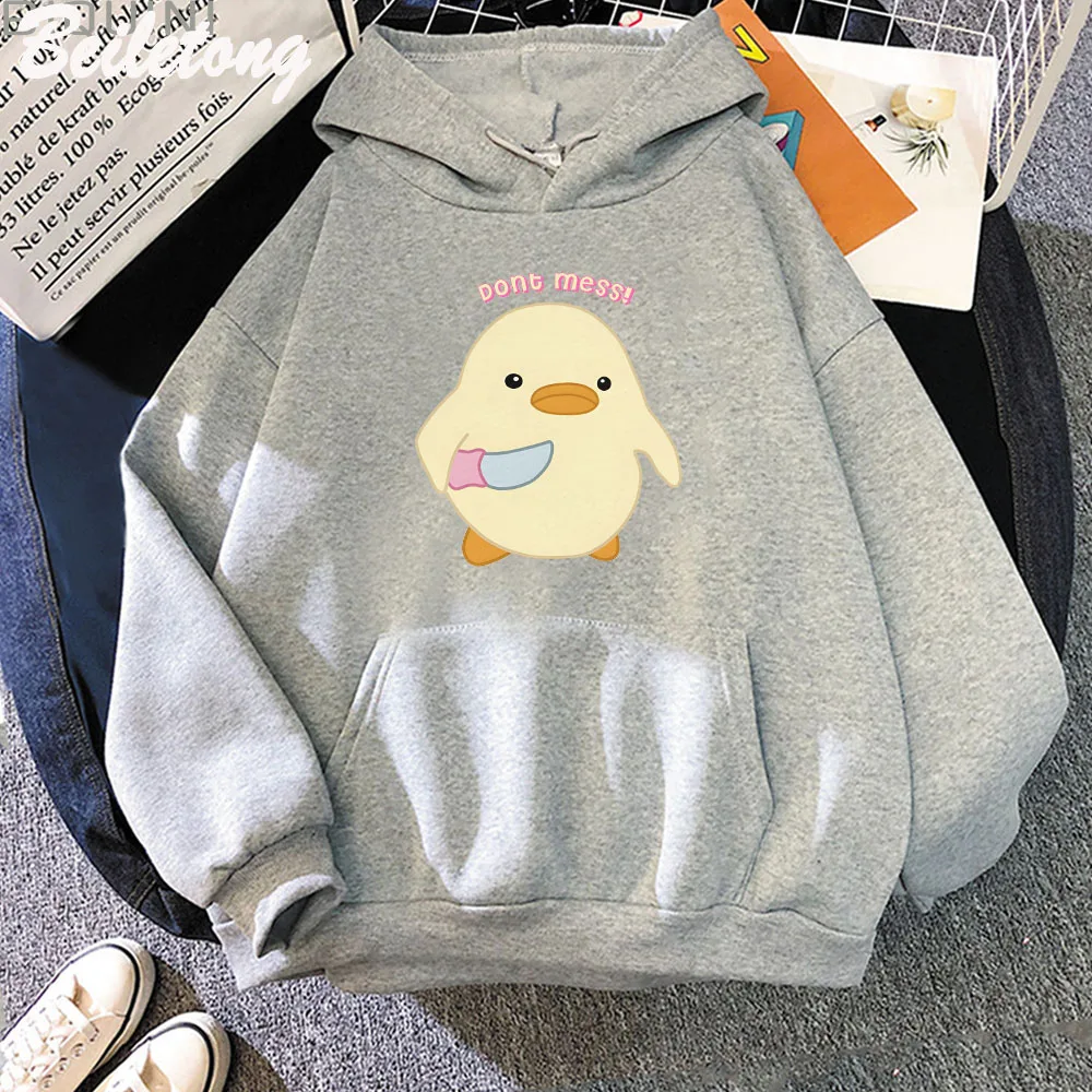 Dont Mess Duck Holding Knife Kawaii Cartoon Print Women Hoodies Plus Size Sweatshirts Harajuku Female Long Sleeve Streetwear