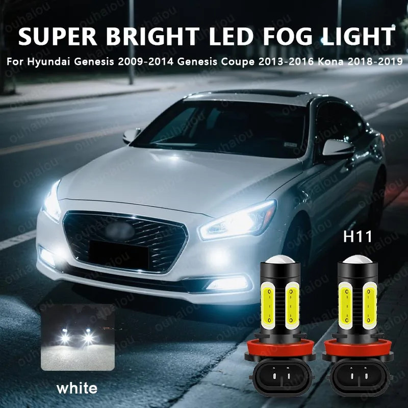 

2pcs For Hyundai Genesis 2009-2014,Genesis Coupe 2013-2016, Kona 2018-2019 LED H8 H11 Fog Light Bulb Car DRL Lamp 6000K 12V