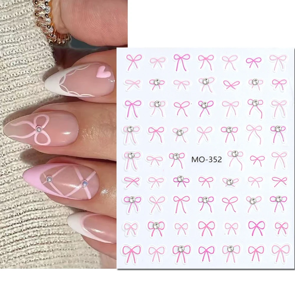 5D Embossed Nail Art Decals Crystal Diamond Candy Color Pink Bowknot Self-Adhesive Nails Stickers Decorations For Manicure