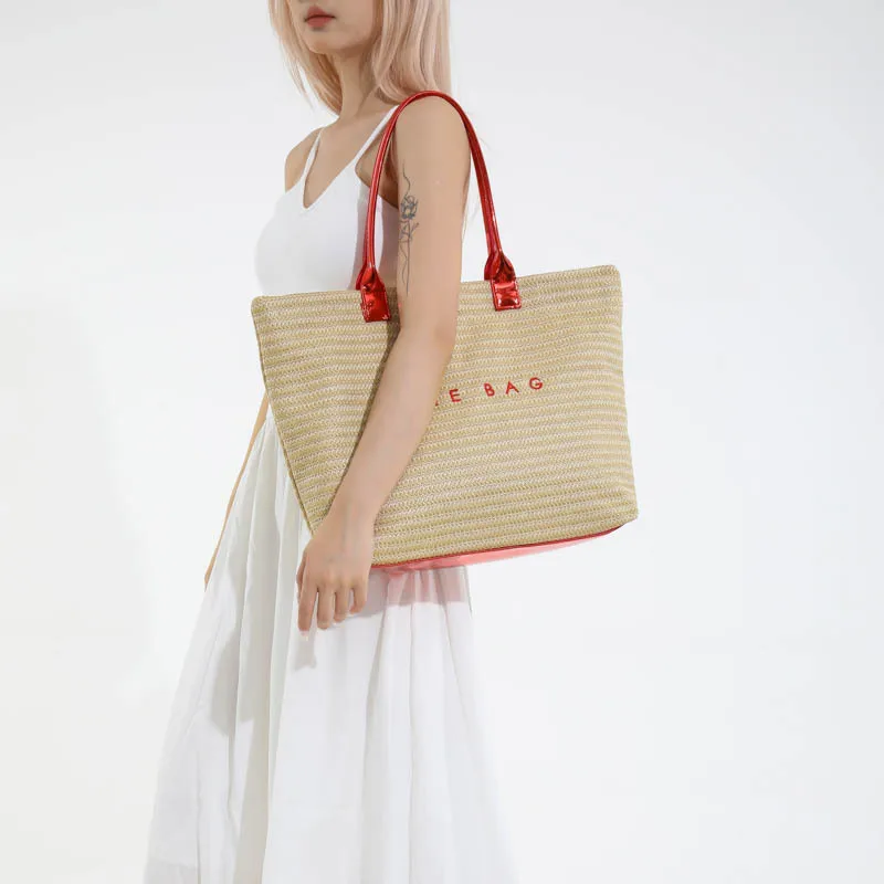 

Straw Tote Bag for Women, Colorful Woven Beach Bag Large Bucket Purse, Summer Crossbody Shoulder Bag