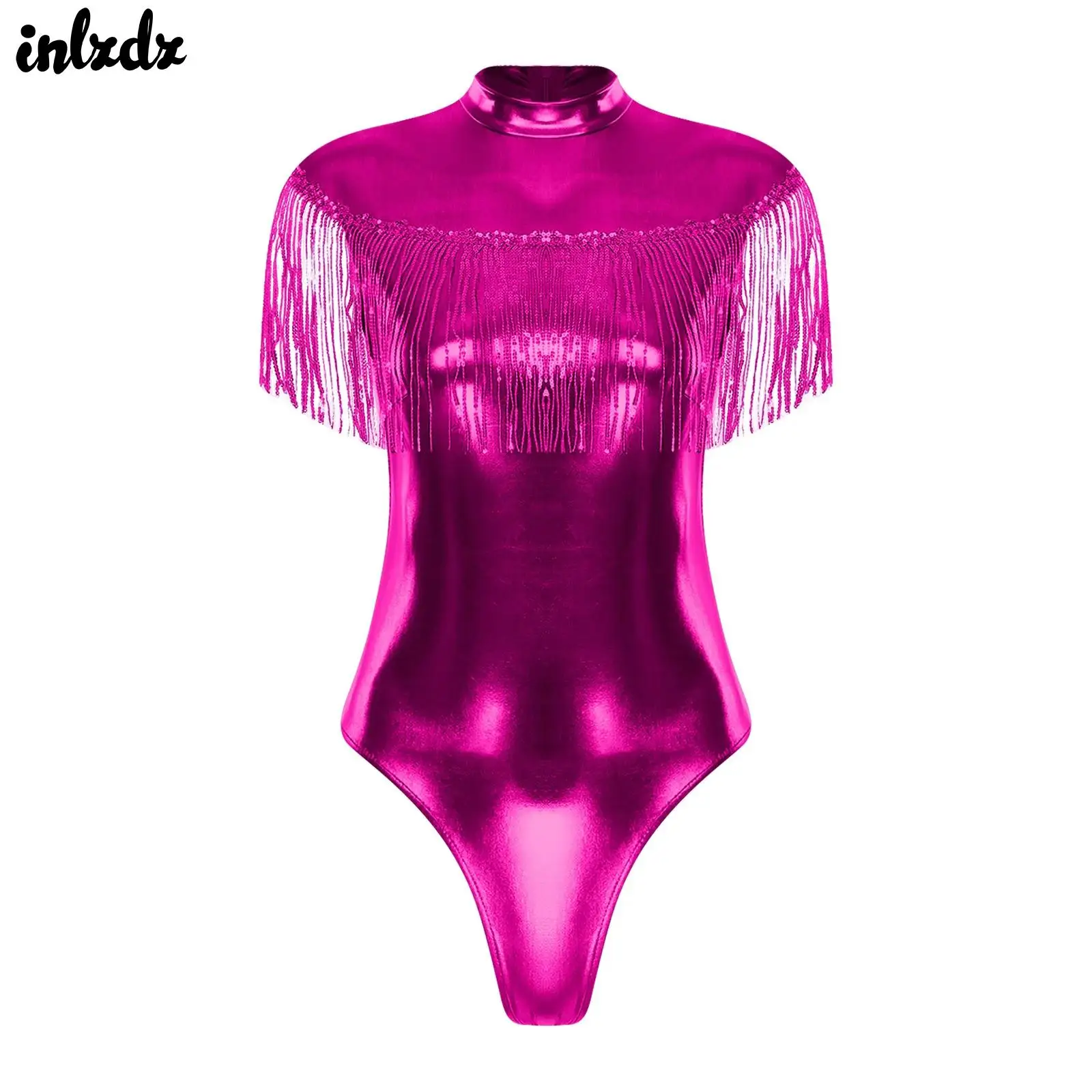 

Женский металлический блестящий боди с бахромой для джаза и латины, облегающий топ с кисточками, гимнастический комбинезон, клубная одежда для рейвов