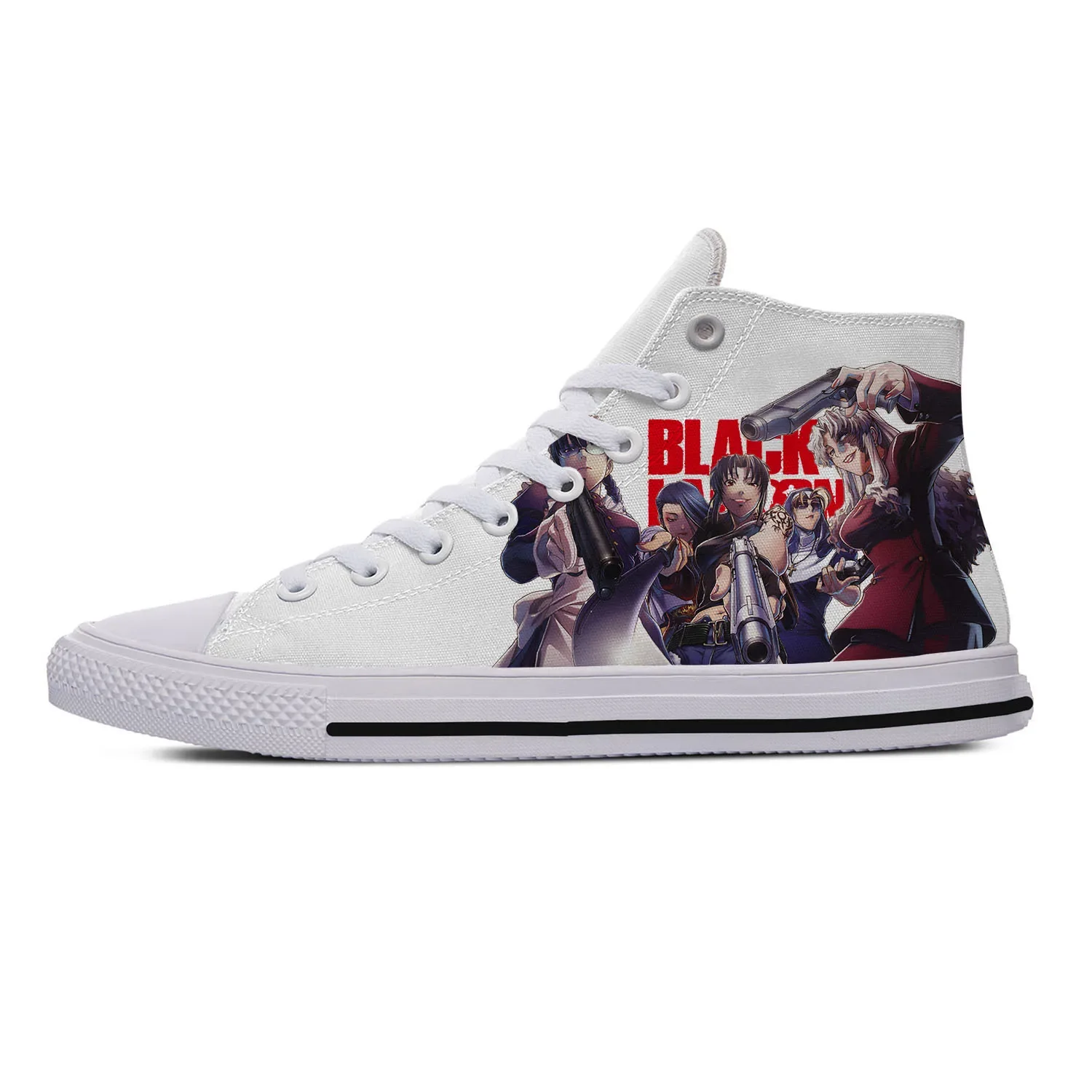 

Hot Anime Black Lagoon White High Top Sneakers High Quality Mens Womens Teenager Canvas Sneaker Casual Couple Shoes Custom Shoe